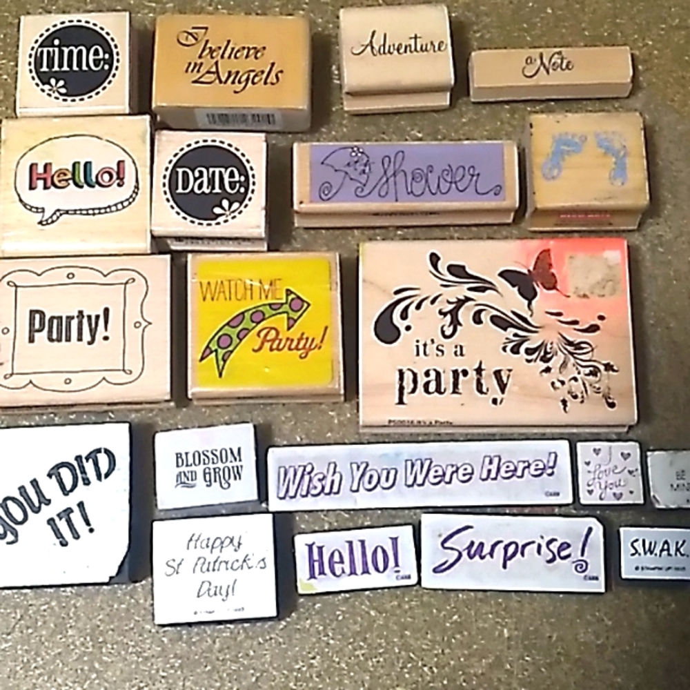 "WORDS"- Wood Block Rubber Stamps& Foam Back Rubber Stamps- (Some Vintage)